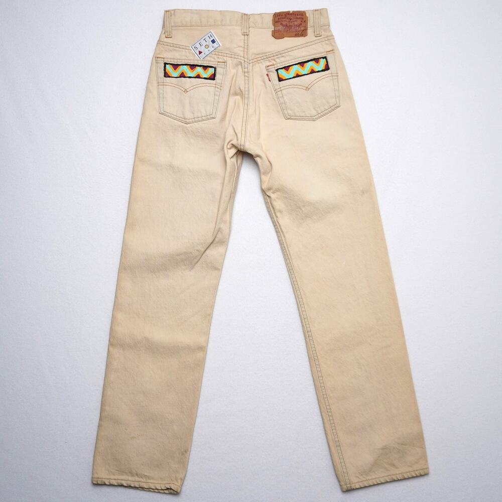 Vintage Levi’s 501 Jeans W31 L34 USA Made Painted Western Art Cactus‎ Snake Sun - Picture 9 of 13